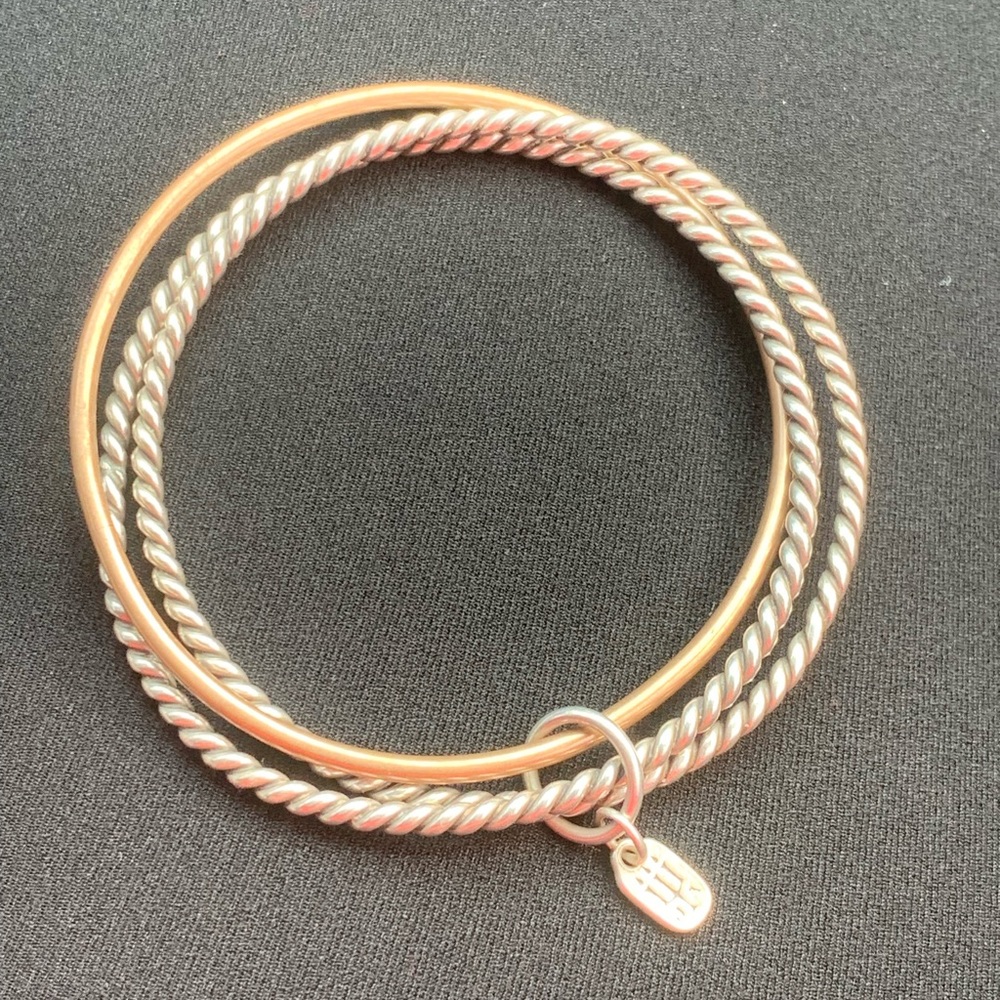 James Avery Retired Silver and Bronze Triple Stack Bangle Bracelets